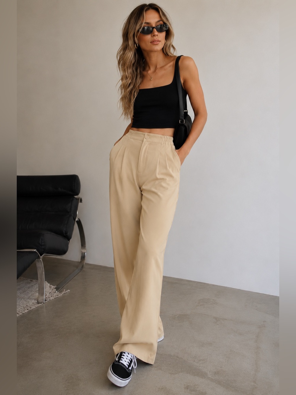 Wet Seal High-Rise Wide Leg Trousers | Beige | NWT | Large